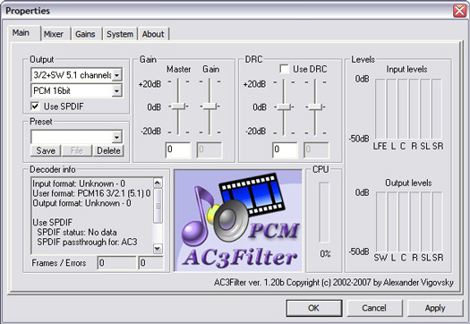 AC3Filter 1.20 beta screenshot (resized)