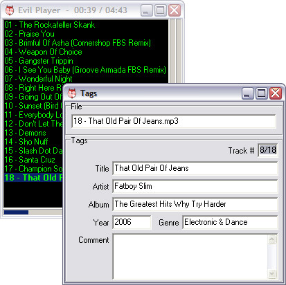 Evil Player 1.19 screenshot met tag viewer