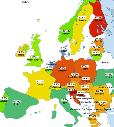 Gebruikspercentage Firefox in Europese landen Gebruikspercentage Firefox in Europese landen