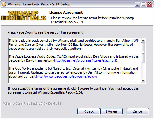 Winamp Essentials Pack 5.34 installatie screenie