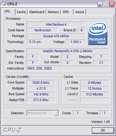CPU-Z 1.40 screenshot
