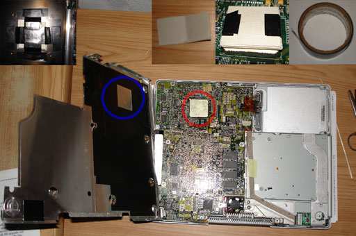Apple iBook G4 met 'heatspreader' van karton
