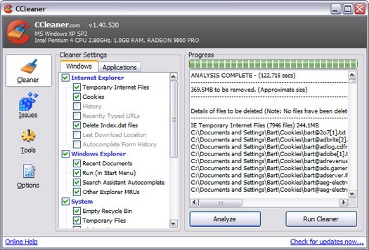 Crap Cleaner 1.40.520 screenshot (resized)