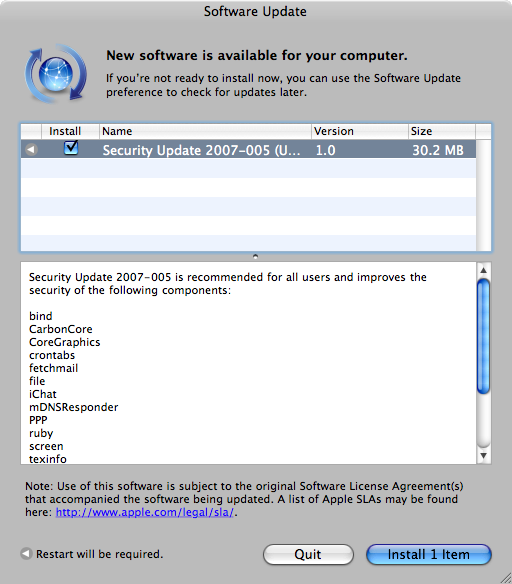 Apple Mac OS X Security Update 2007-005