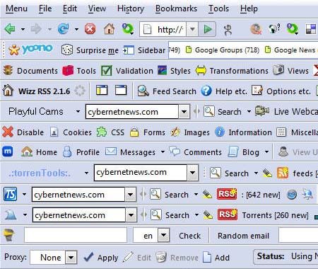 Collage van Firefox-toolbars