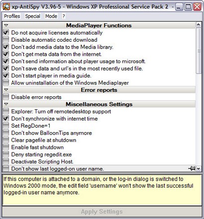 XP-AntiSpy 3.96-5 screenshot (410 pix)