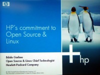 Presentatieslide 'HP's commitment to Open Source & Linux'