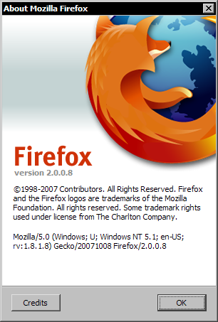Mozilla Firefox 2.0.0.8 - about Mozilla Firefox 2.0.0.8 - about