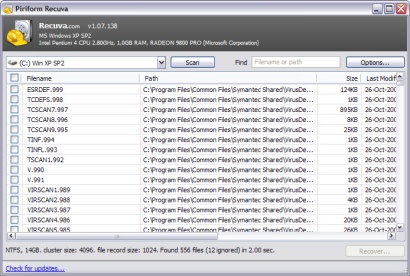 Recuva 1.07.138 screenshot (410 pix)