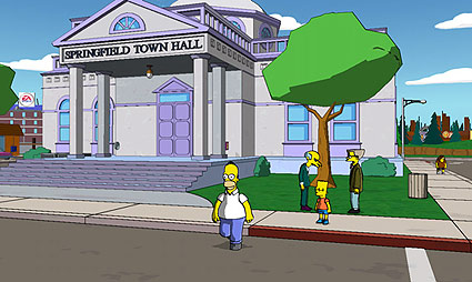 Bart en Homer voor het gemeentehuis van Springfield Bart en Homer voor het gemeentehuis van Springfield