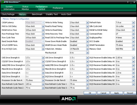 AMD Overdrive - Geheugenoverklokscherm