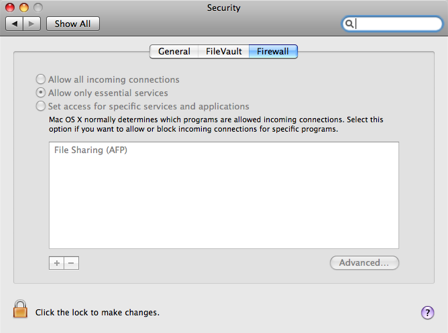 Apple Mac OS X 10.5.1 - firewall
