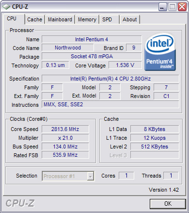 CPU-Z 1.42 screenshot