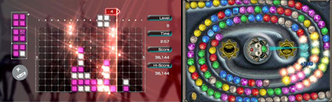 Lumines Live! (links) en Zuma Deluxe (rechts)