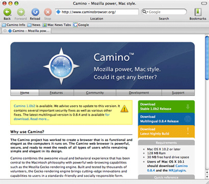 Mozilla Camino screenshot (410 pix)