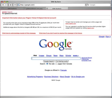 Gewraakte pagina bij Canadese isp Rogers
