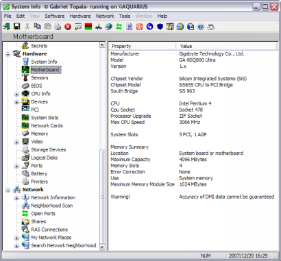SIW 1.73 build 638 screenshot (410 pix)