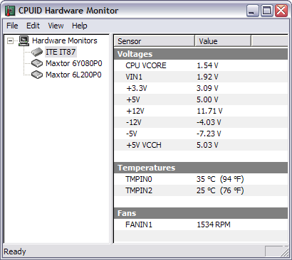 HWMonitor screenshot
