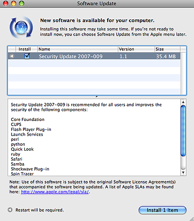 Apple Mac OS X Security Update 2007-009 1.1