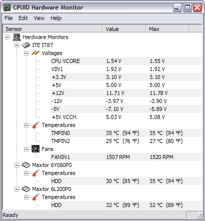 HWMonitor 1.06 screenshot