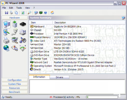 PC Wizard 2008 screenshot (410 pix)