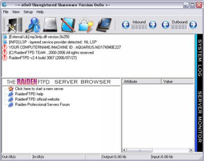 RaidenFTPD screenshot (410 pix)