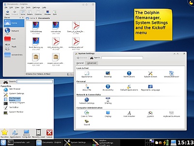 KDE 4.0 - Dolphin, System Settings, Kickoff Menu (klein)