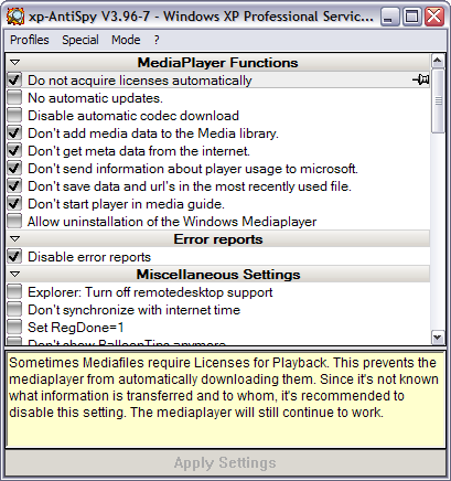 XP-AntiSpy 3.96-7 screenshot