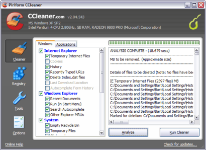 Crap Cleaner 2.04.543 screenshot (410 pix)