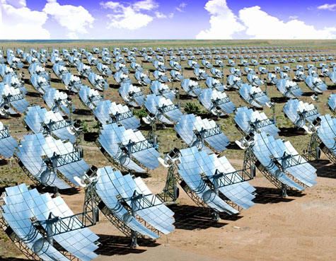 Park met collectoren voor zonne-energie (render)
