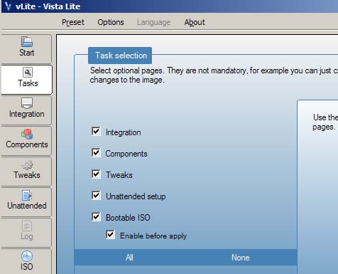vLite tasks selectie