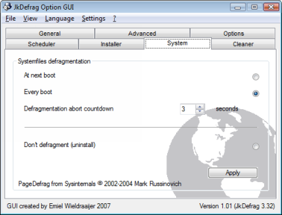 JkDefragGUI 1.01 screenshot (410 pix)