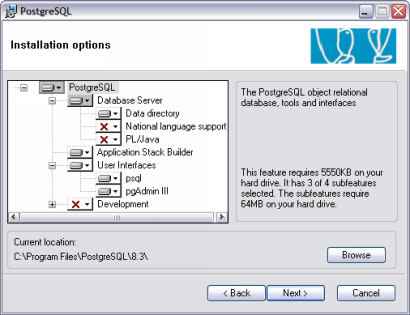 PostgreSQL 8.3 setup screenie (410 pix)