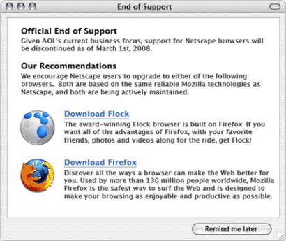 Netscape Navigator - end of support