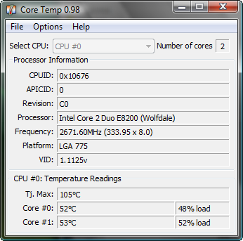CoreTemp 0.98 screenshot