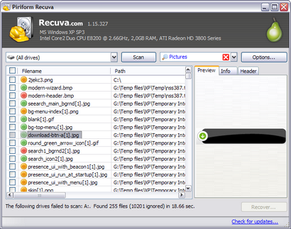 Recuva 1.15.327 screenshot (410 pix)