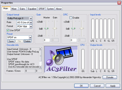 AC3Filter 1.50a screenshot (410 pix)
