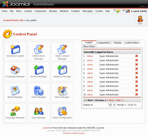 Joomla! control panel (481 pix)