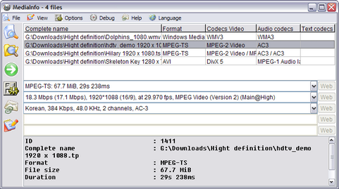 Mediainfo 0.7.7.4 screenshot (481 pix)