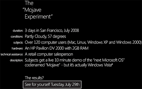 Teasersite Mojave experiment