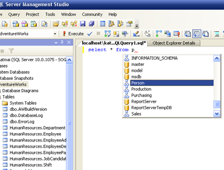 Intellisense in SQL Server 2008 management studio Intellisense in SQL Server 2008 management studio