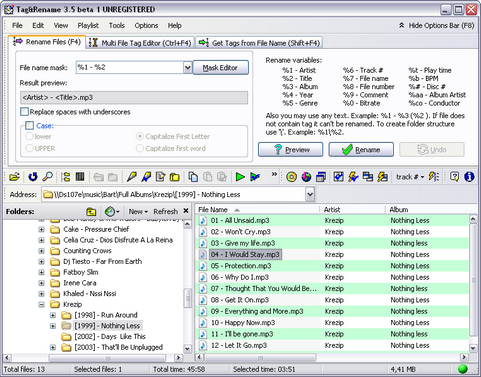 Tag&Rename 3.5 beta 1 screenshot (481 pix)