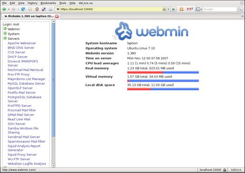 Webmin 1.380 screenshot