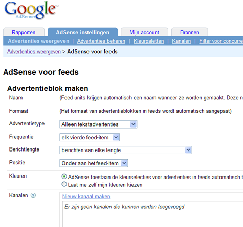 Google Adsense voor Feeds