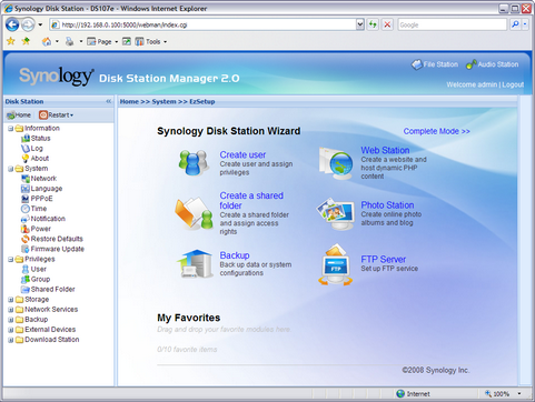 Synology Disk Station Manager 2.0 screenshot (481 pix)