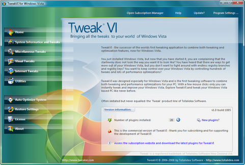 TweakVI 1.0 screenshot