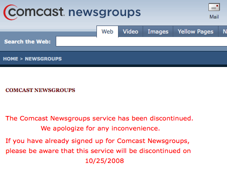 Comcast sluit newsserver