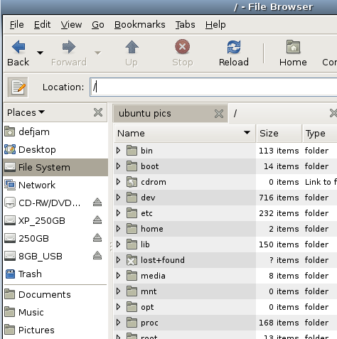 Ubuntu - Gnome-desktop - Nautilus met tabs
