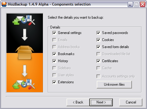 MozBackup 1.4.9 alpha screenshot