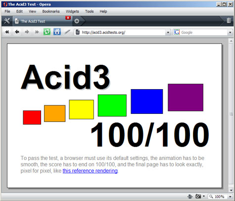 Opera 10 doorloopt Acid3-test Opera 10 doorloopt Acid3-test